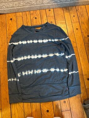 Ideology Navy and White Striped Tie-Dye Long Sleeve Crew